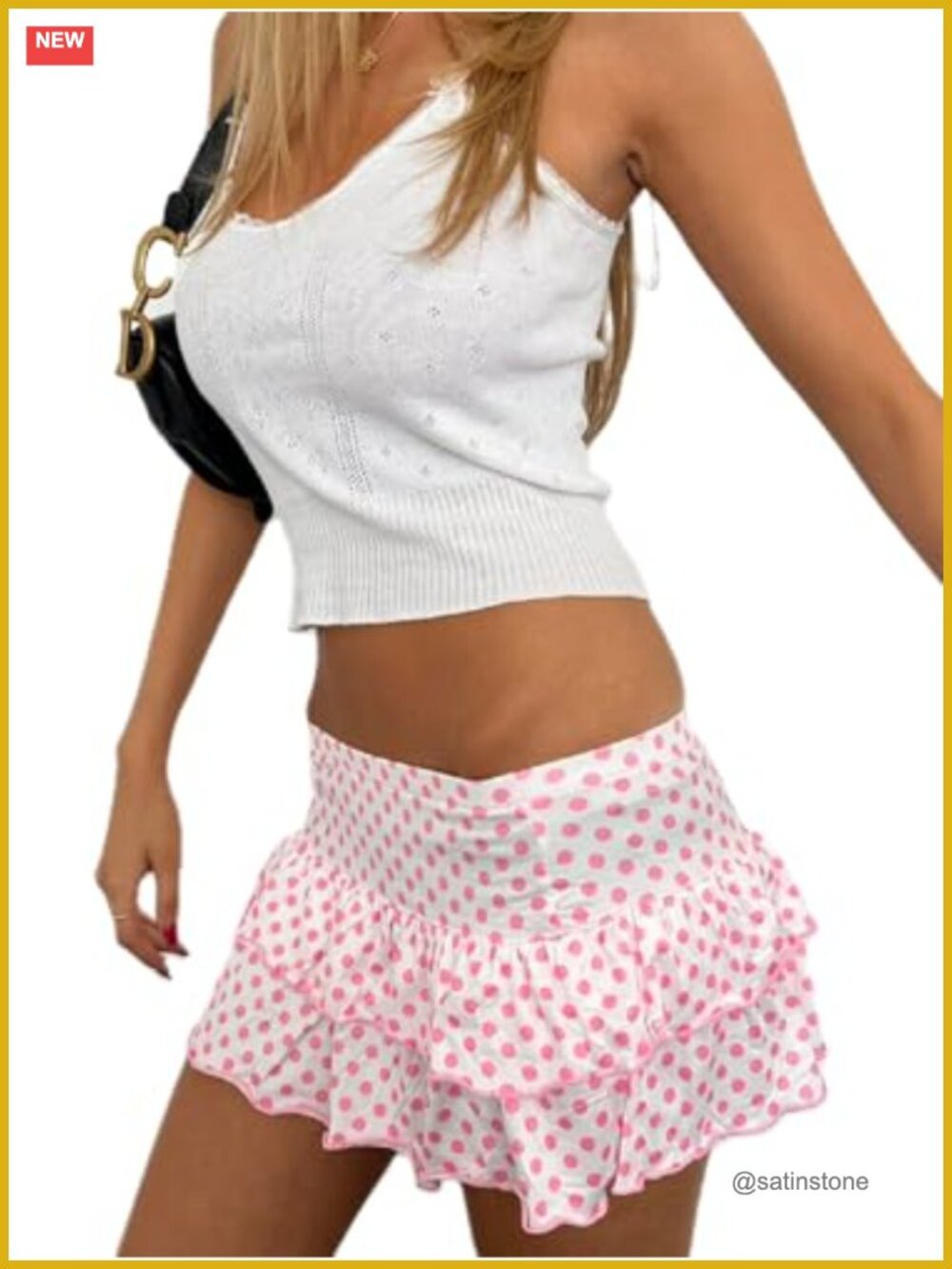 Y2K Ruffle Mini Skirt Low Waist Polka Dot Pleated A Line Short Skirt Boho